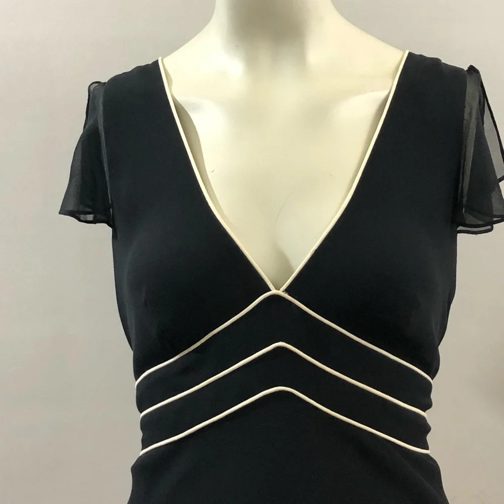 BCBG MAXAZRIA Silk Sheer Flutter Sleeve V Neck Midi Dress Size‎ 6 - Picture 5 of 9